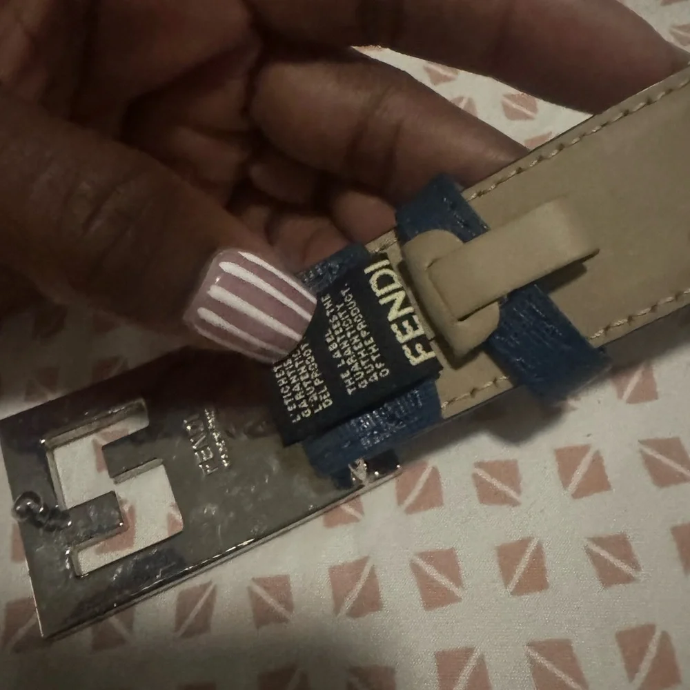 Fendi Beige and Blue Belt with Silver Buckle